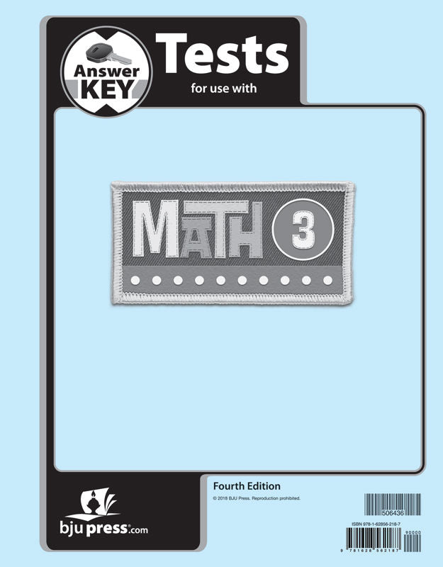 BJU Math 3 Tests Answer Key 4th edition