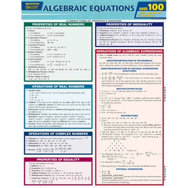 Quick Study Algebraic Equations