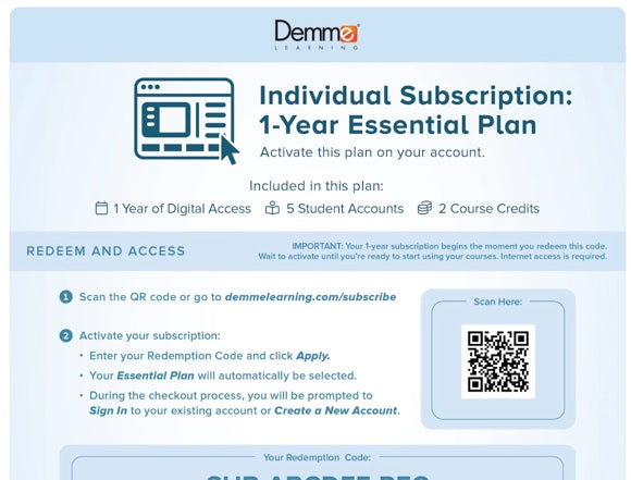 MATH U SEE INDIVIDUAL - ESSENTIAL PLAN - ANNUAL ACCESS CARD